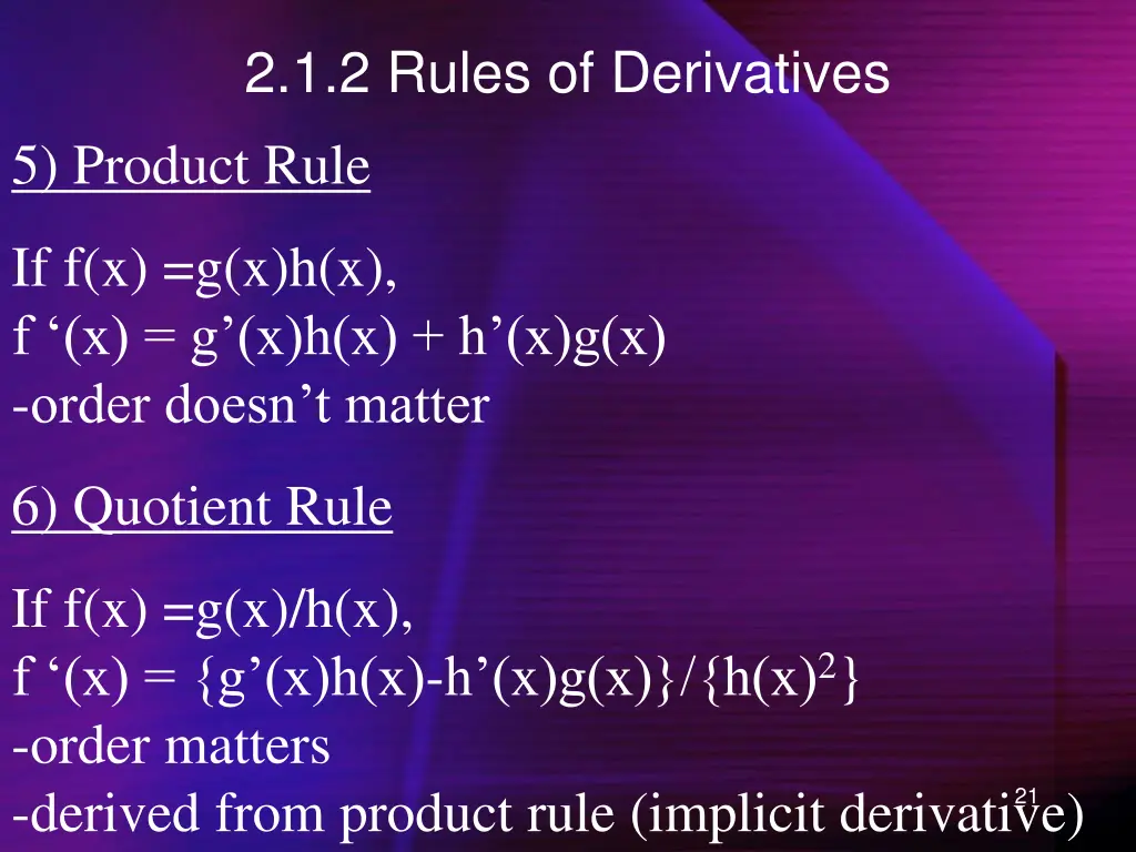 2 1 2 rules of derivatives 5 product rule