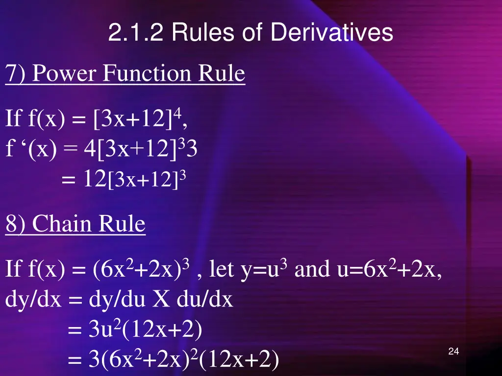 2 1 2 rules of derivatives 7 power function rule 1