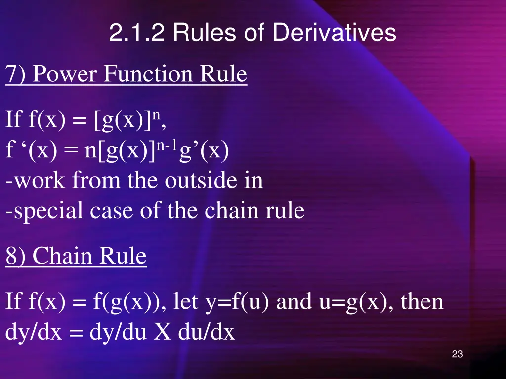 2 1 2 rules of derivatives 7 power function rule