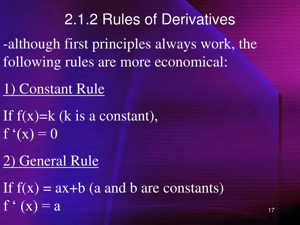 2 1 2 rules of derivatives although first