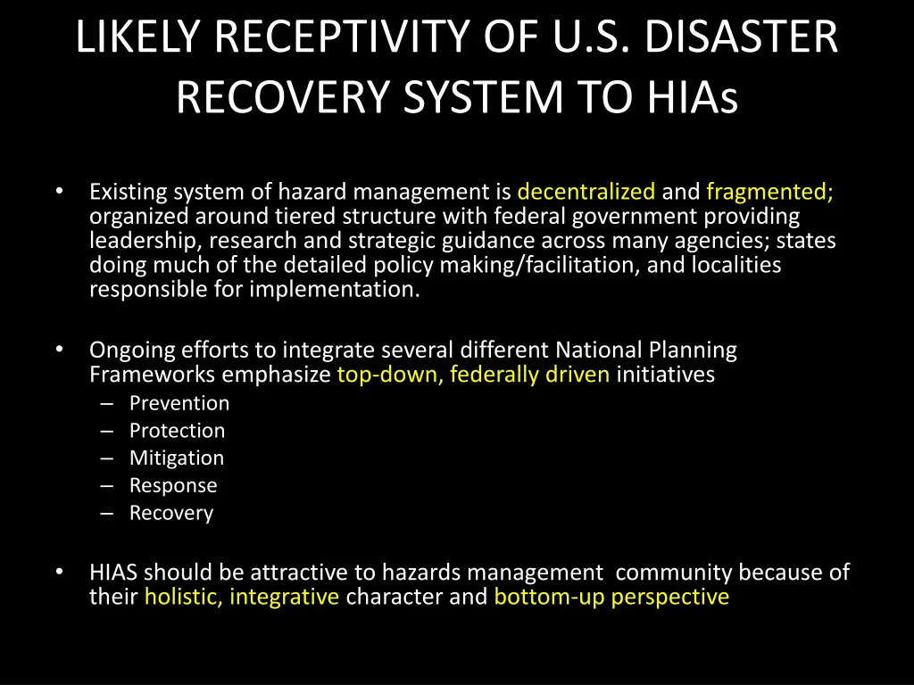 likely receptivity of u s disaster recovery