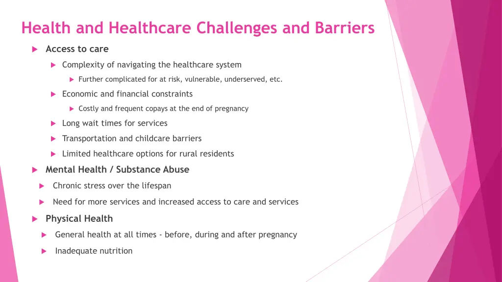 health and healthcare challenges and barriers