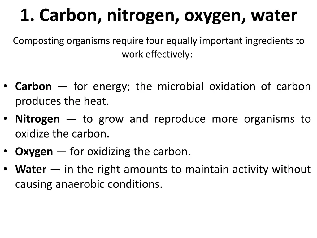 1 carbon nitrogen oxygen water