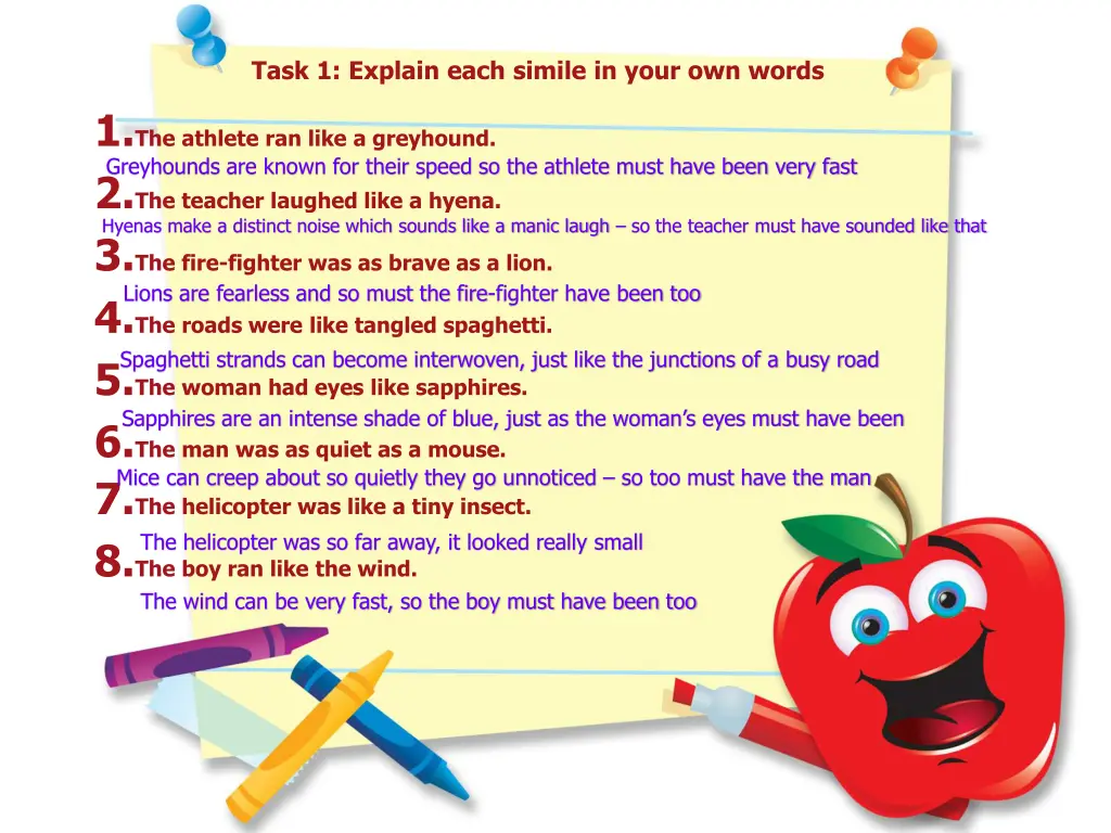 task 1 explain each simile in your own words