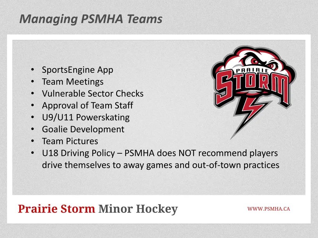 managing psmha teams