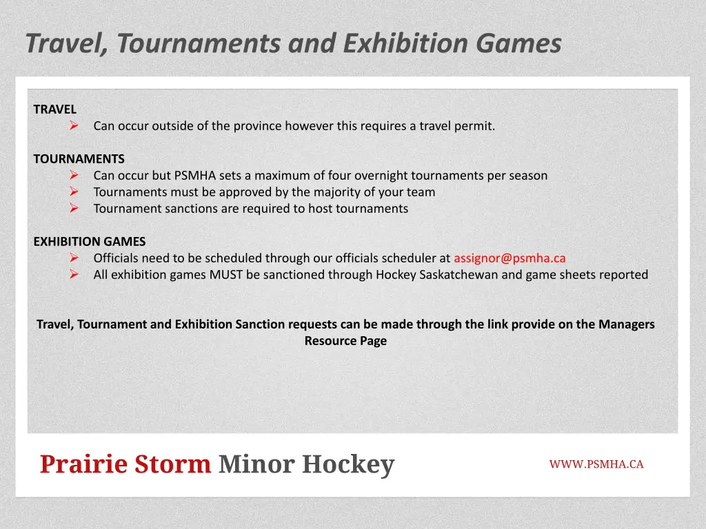 travel tournaments and exhibition games