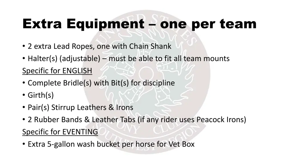 extra equipment one per team