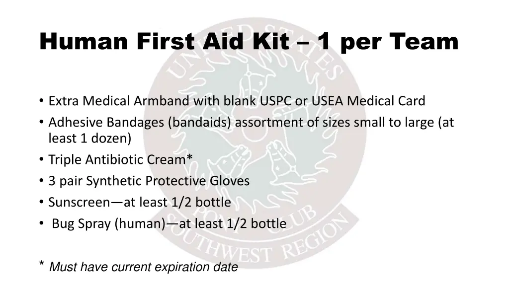 human first aid kit 1 per team