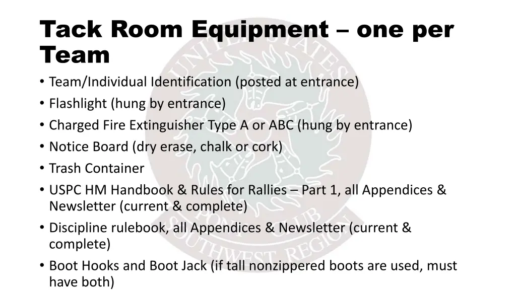 tack room equipment one per team team individual