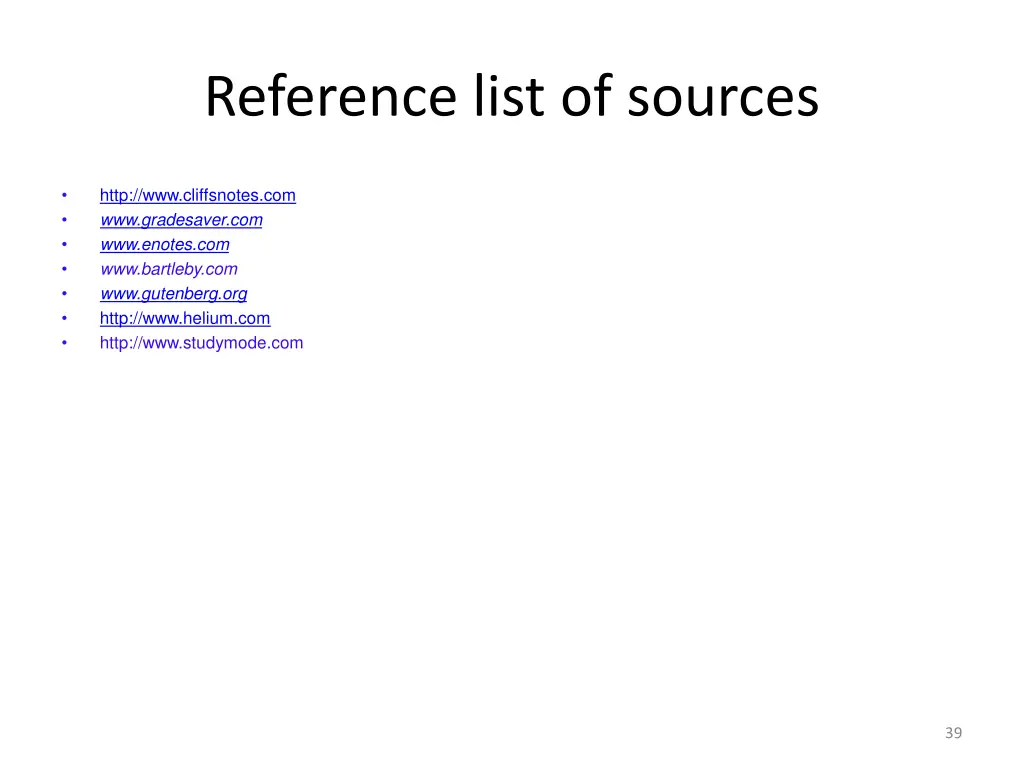 reference list of sources