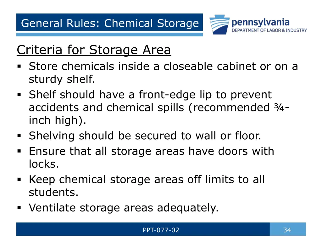 general rules chemical storage