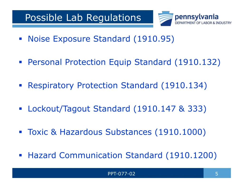 possible lab regulations 1