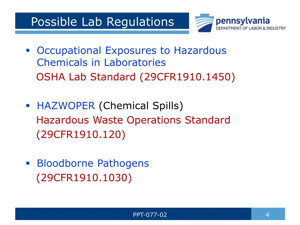 possible lab regulations