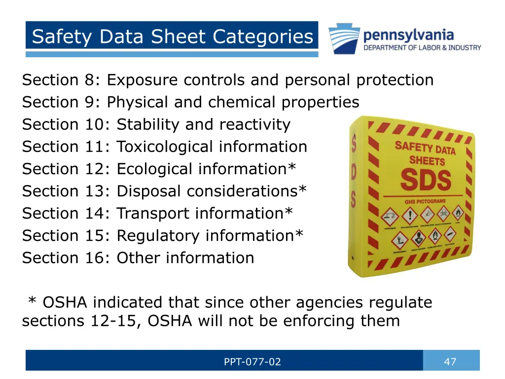 safety data sheet categories 1