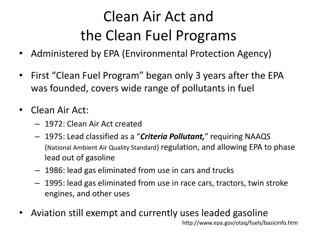 clean air act and the clean fuel programs