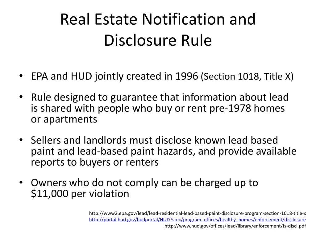 real estate notification and disclosure rule