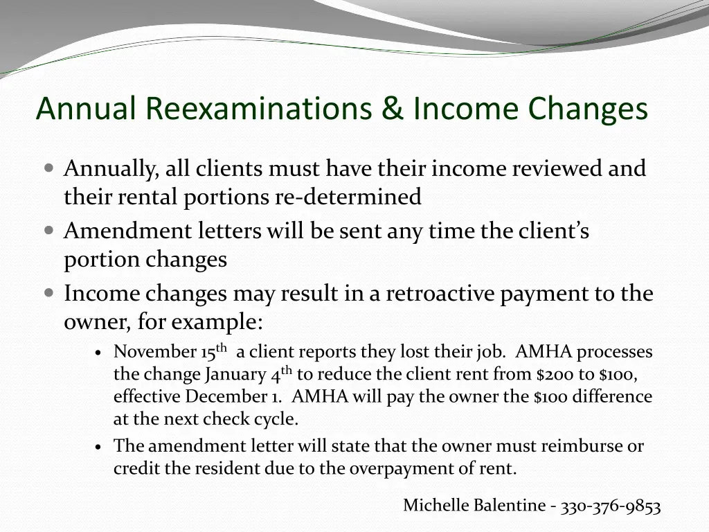 annual reexaminations income changes