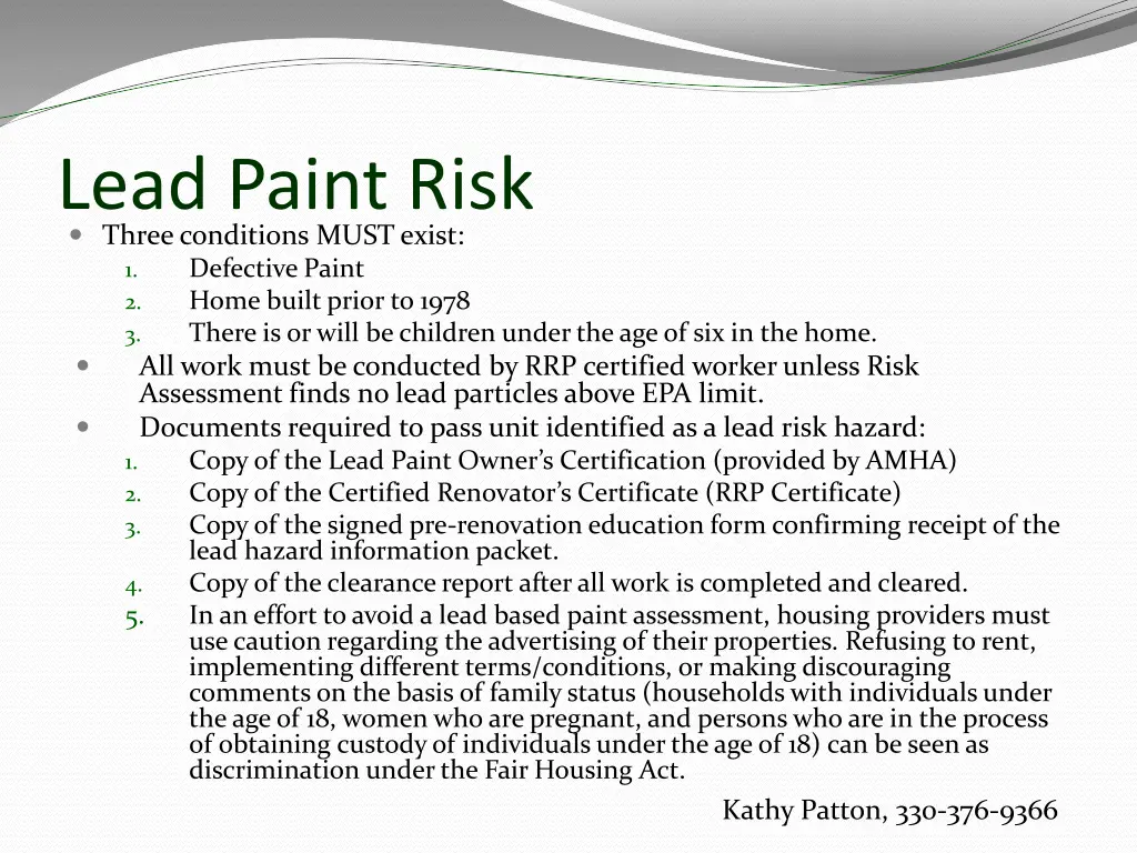 lead paint risk three conditions must exist