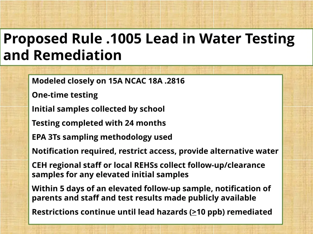 proposed rule 1005 lead in water testing