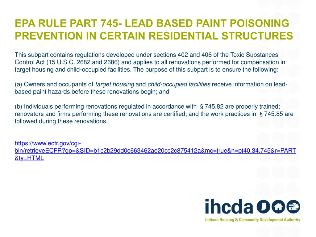 epa rule part 745 lead based paint poisoning