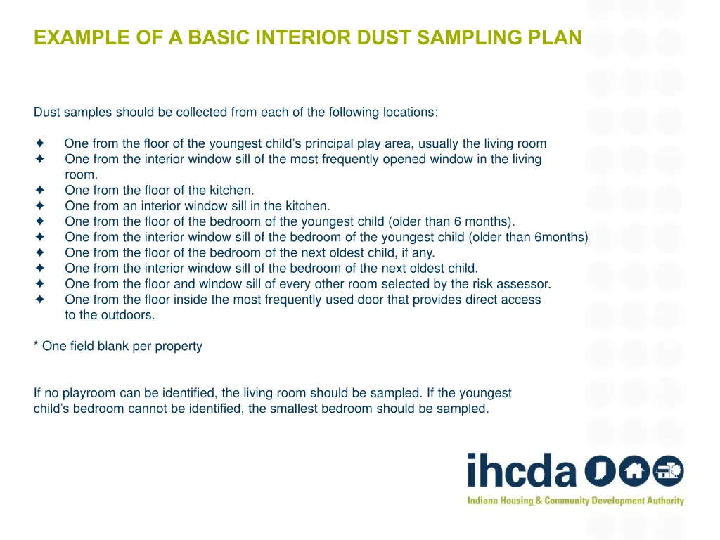 example of a basic interior dust sampling plan