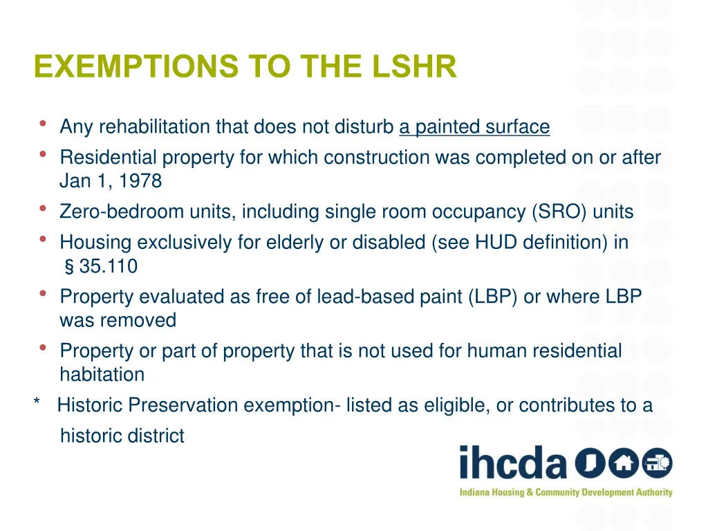 exemptions to the lshr