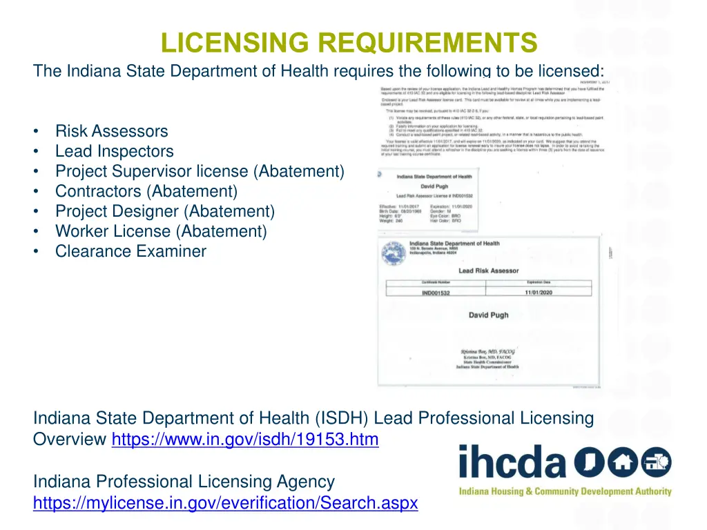 licensing requirements the indiana state