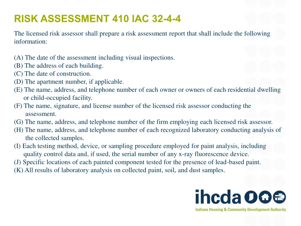 risk assessment 410 iac 32 4 4