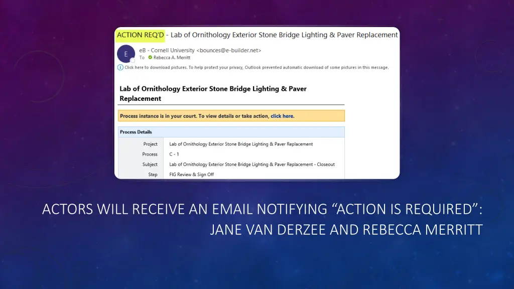 actors will receive an email notifying action