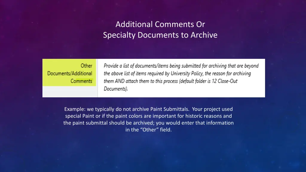 additional comments or specialty documents