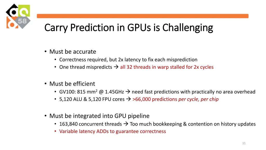 carry prediction in gpus is challenging carry