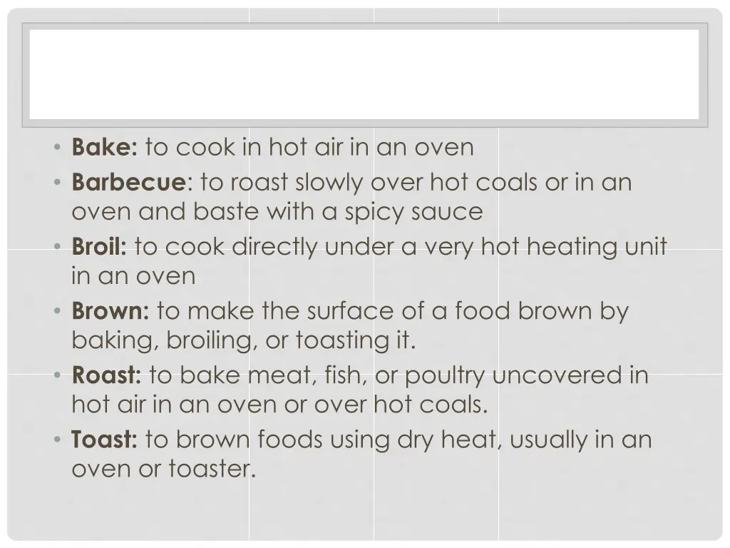 bake to cook in hot air in an oven barbecue