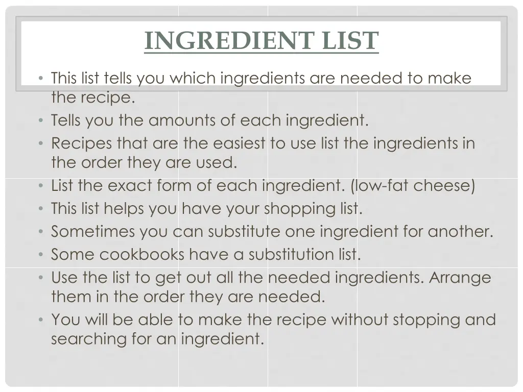 ingredient list