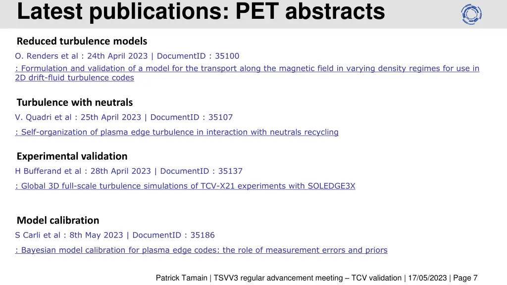 latest publications pet abstracts