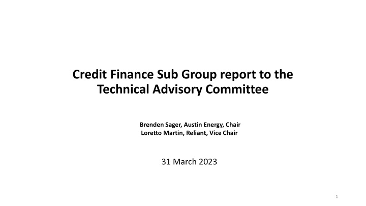 credit finance sub group report to the technical