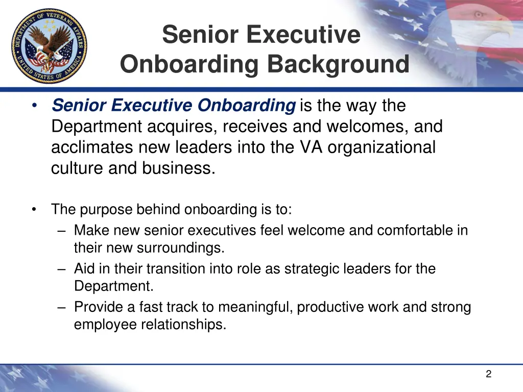 senior executive onboarding background