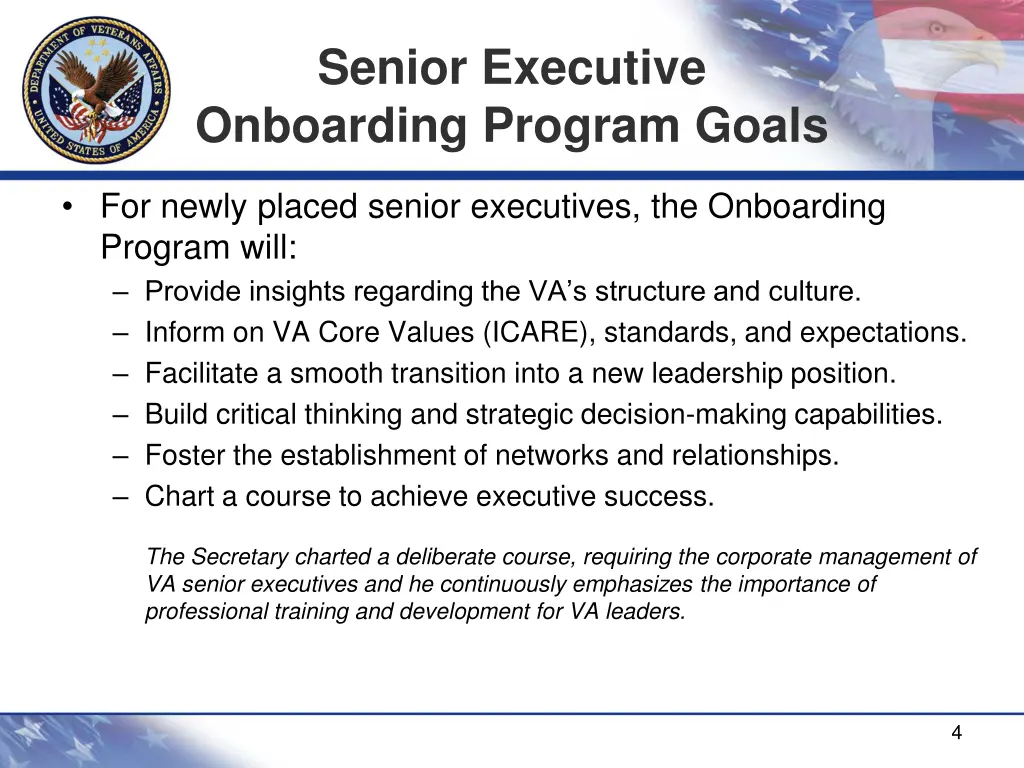 senior executive onboarding program goals