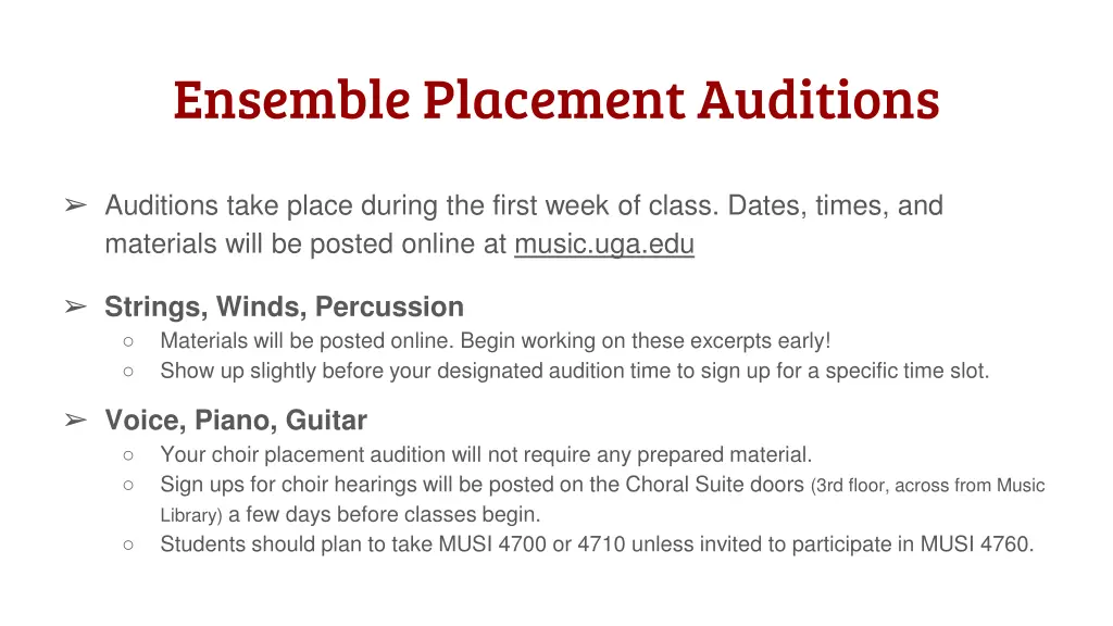 ensemble placement auditions