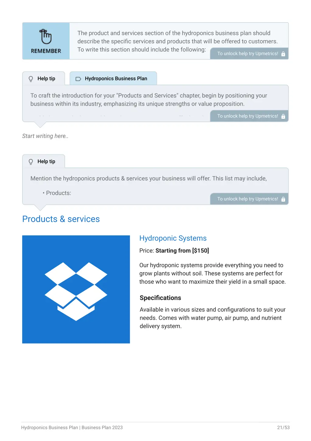 the product and services section