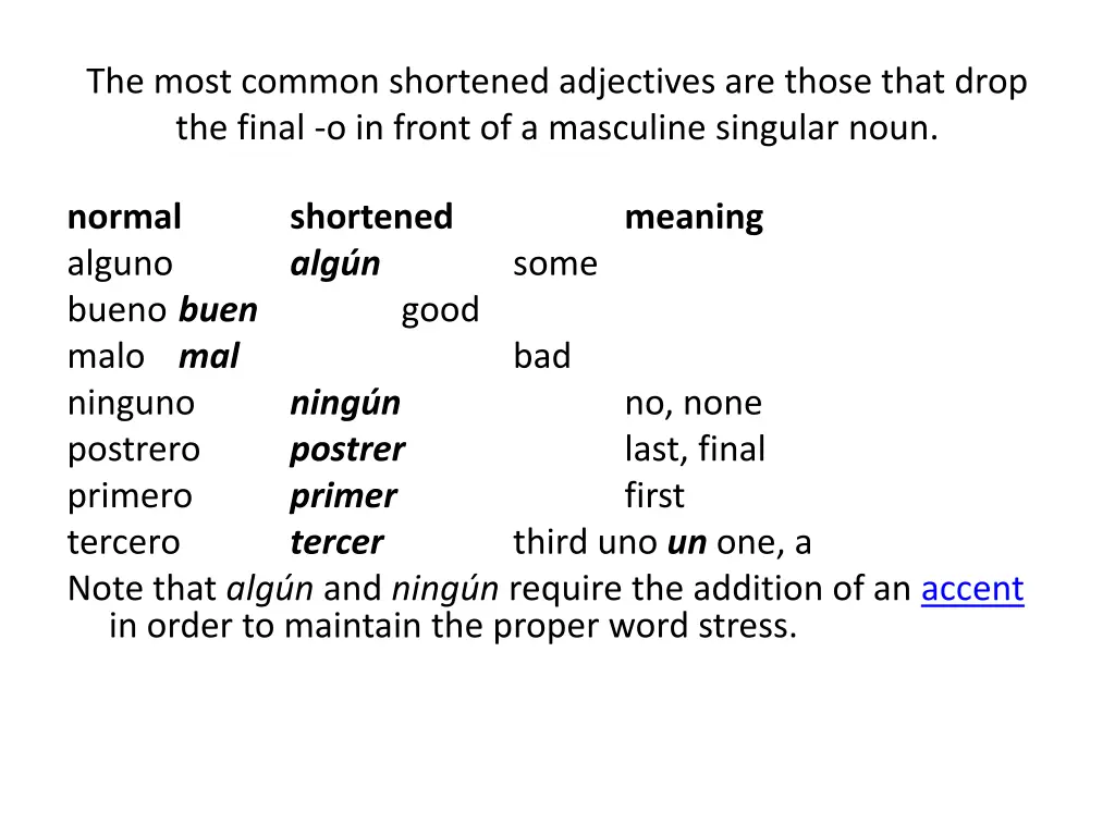 the most common shortened adjectives are those