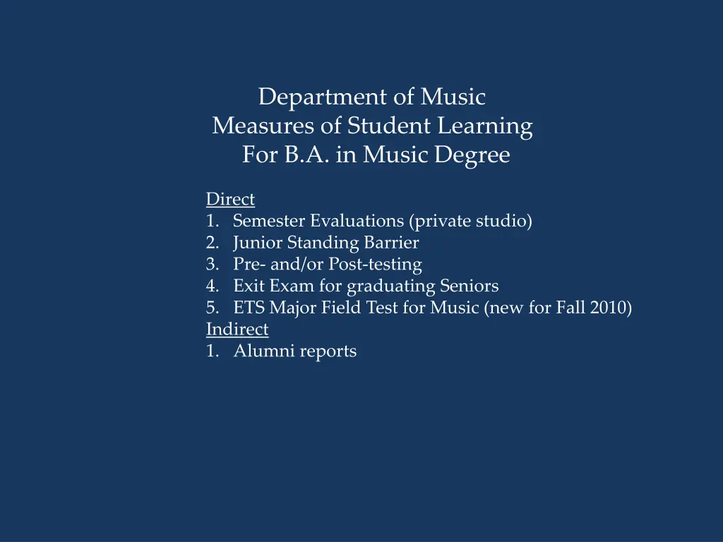 department of music measures of student learning