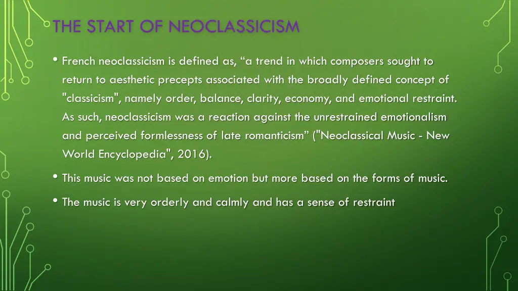 the start of neoclassicism