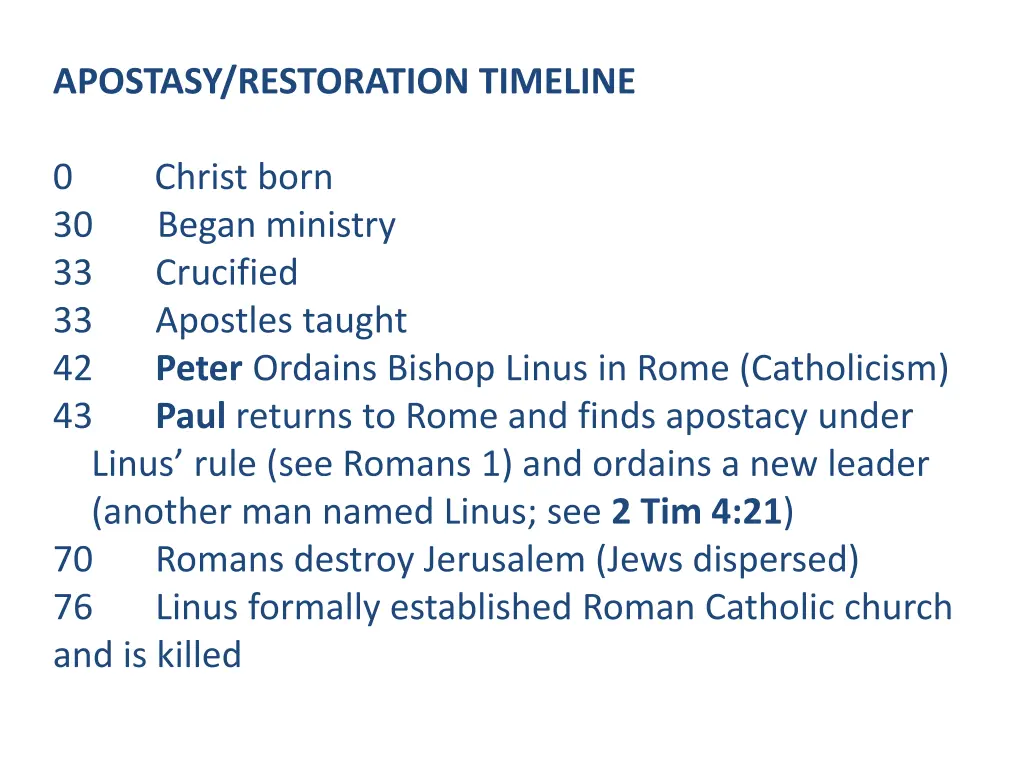 apostasy restoration timeline