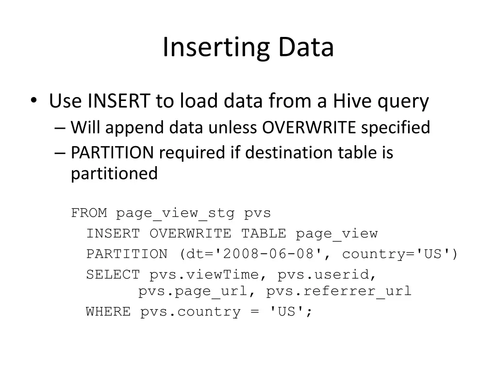 inserting data