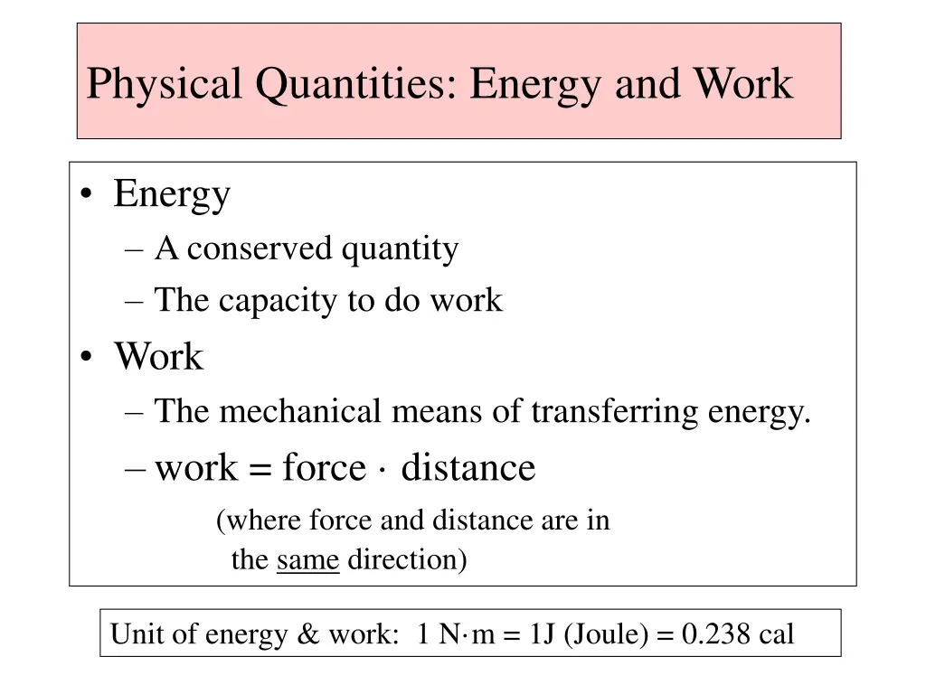 physical quantities energy and work