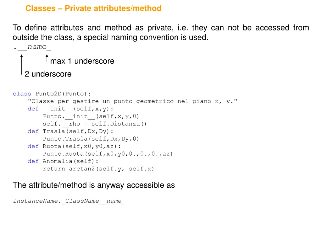 classes private attributes method