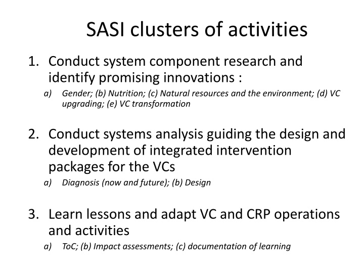 sasi clusters of activities