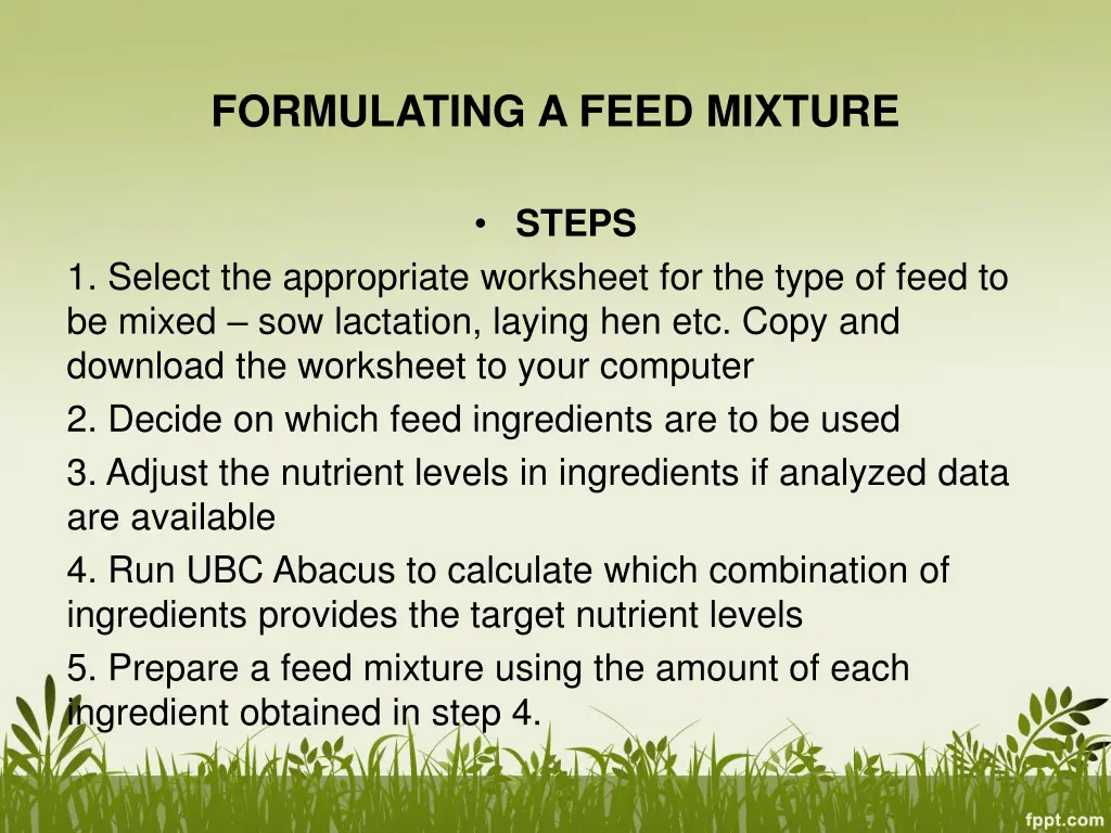 formulating a feed mixture