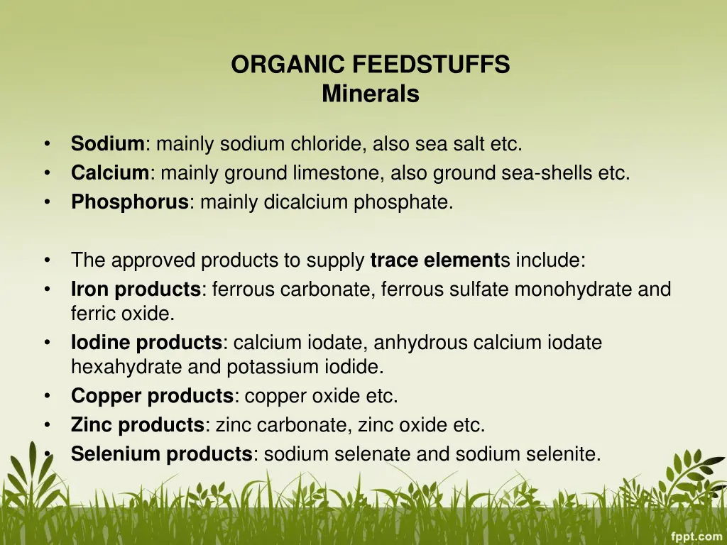 organic feedstuffs minerals