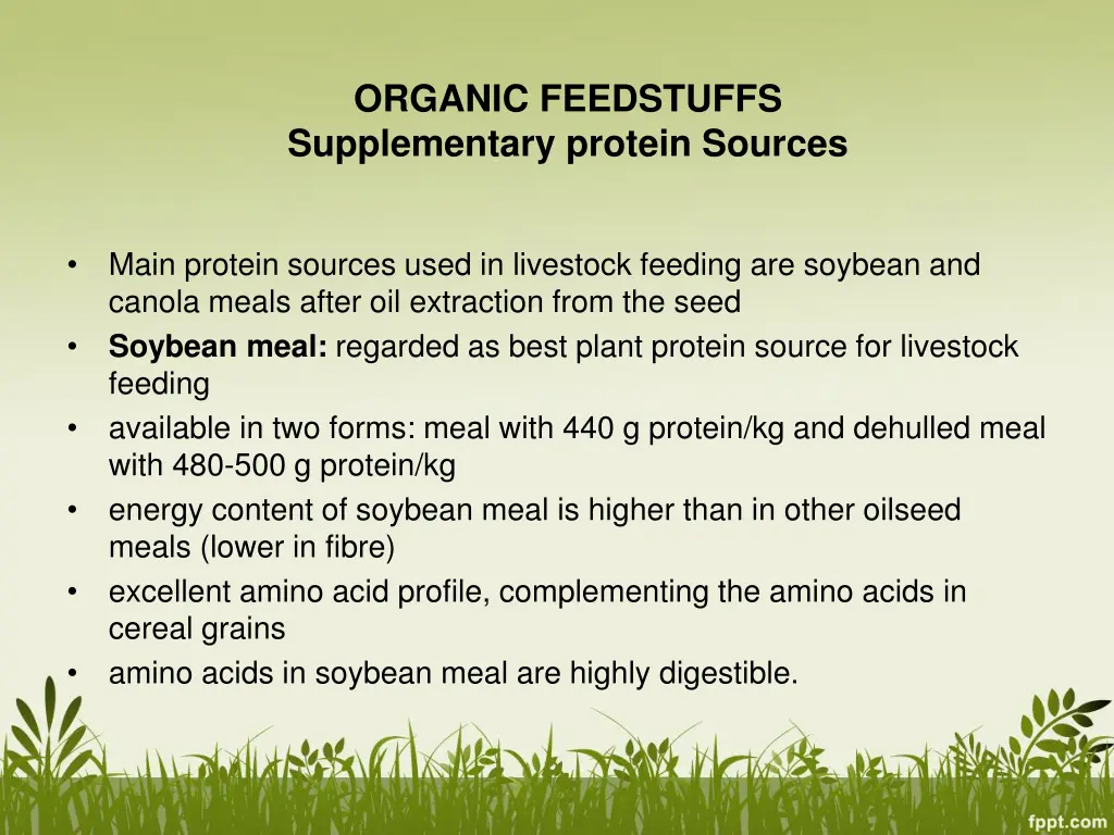 organic feedstuffs supplementary protein sources